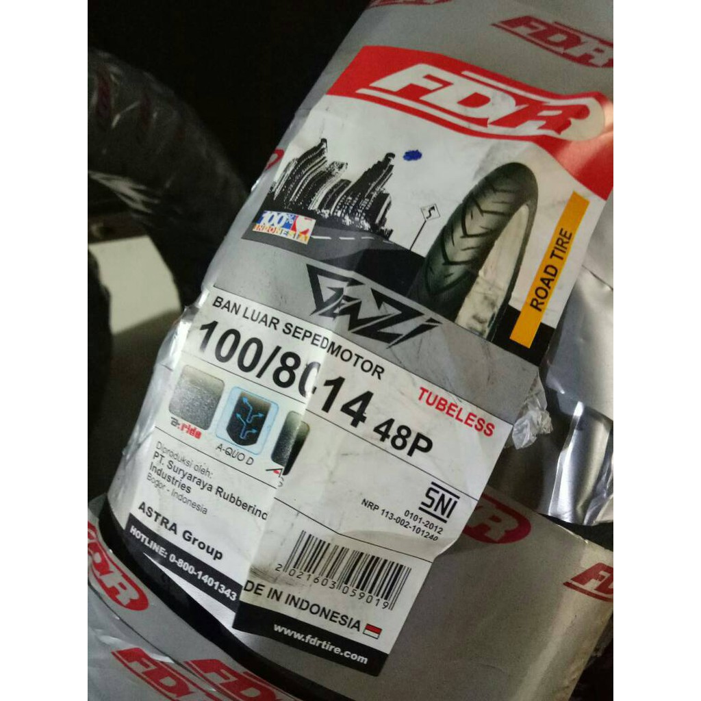 Ban Motor Matic FDR 100/80-14 Genzi Tubeless type Ring 14 Original dan Baru