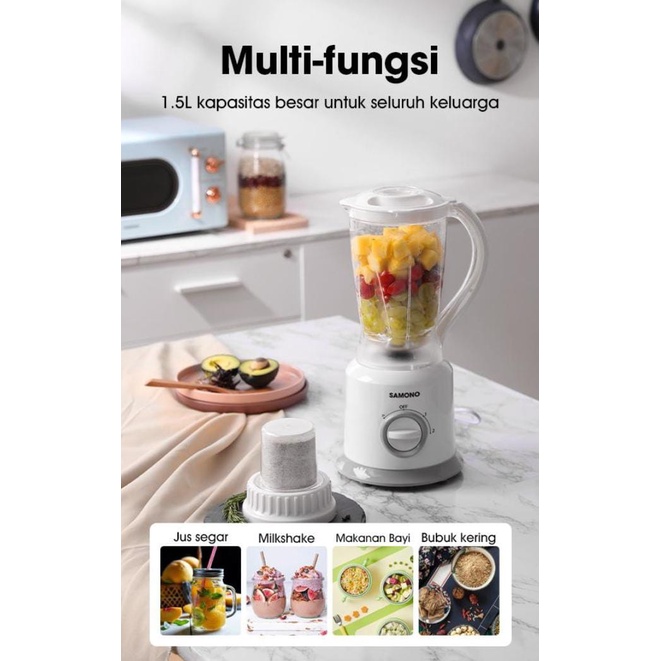 Samono Blender Plastik Multifungsi 2 in 1 Blender Bumbu Pisau Ganda 3 Tingkat Kecepatan Food Processor SW-BB300A