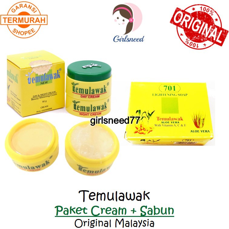 CREAM TEMULAWAK Paket Krim Siang Malam plus Sabun Original