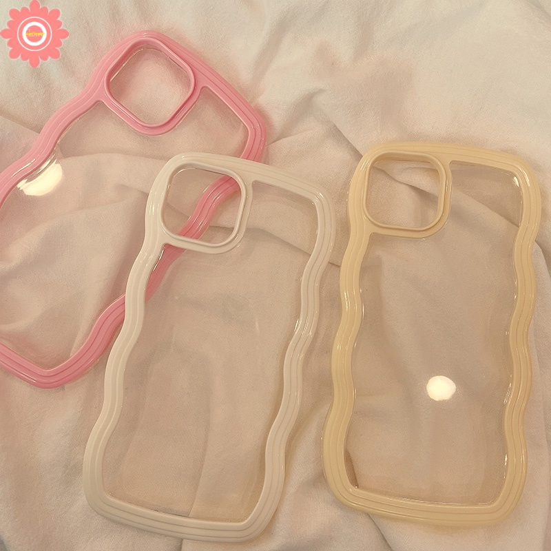 Soft Case TPU Transparan 2 In 1 Frame Gelombang Untuk IPhone 11 12 13 Pro Max 7 8 7Plus 8Plus XR X XS Max SE 2020