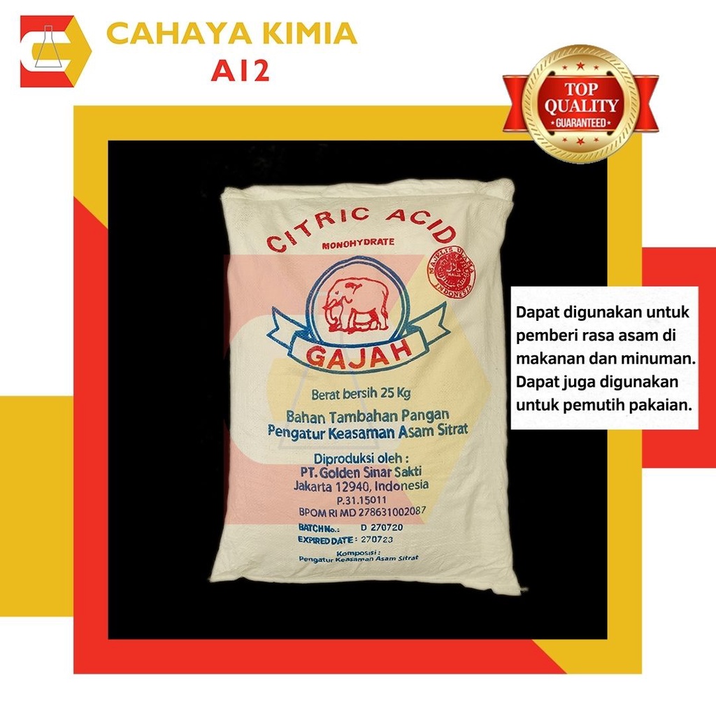 

Citric Acid Monohydrate (Citrun) Cap Gajah 1 zak (25 kg)