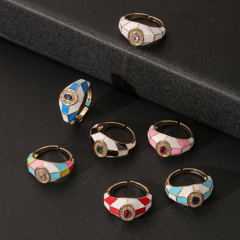 Eropa dan Amerika in geometris dingin ornamen Berlian drop minyak cincin kreatif vintage ring Bahasa