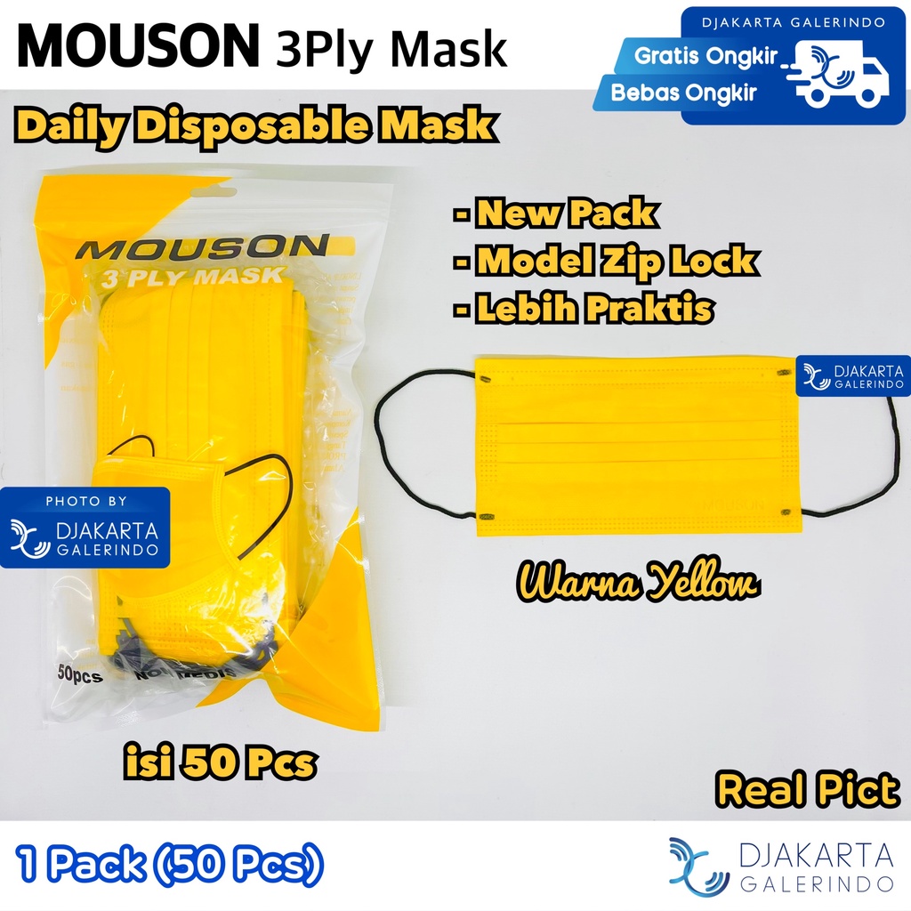 Masker 3Ply Mouson Earloop Pastel Nude Navy Maroon Yellow Matcha - isi 50 Pcs