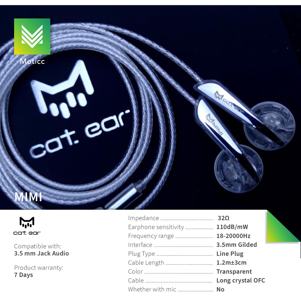 CAT EAR AUDIO MIMI Dynamic Driver OFC Silver Plated Cable Earbud Headset