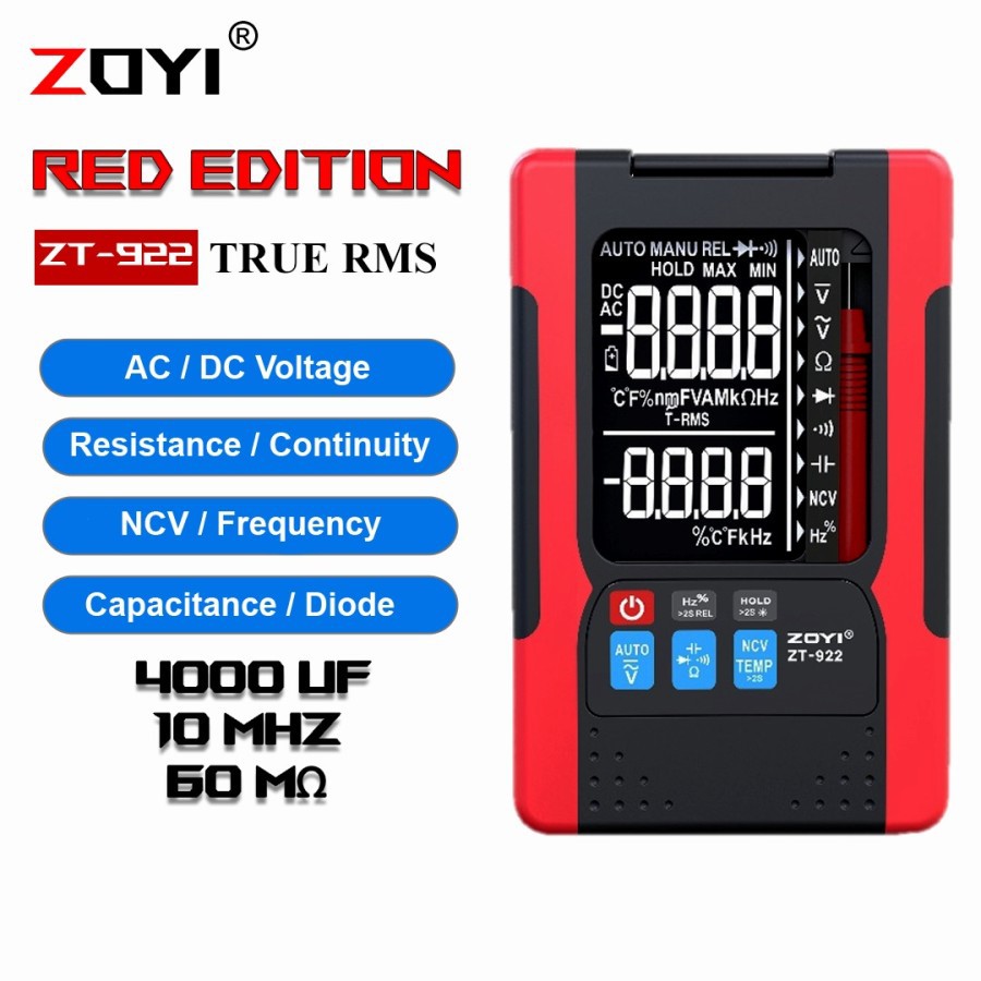 Zoyi ZT-922 Multimeter Avometer Ukur Arus listrik 4000uf 10mhz Diode N