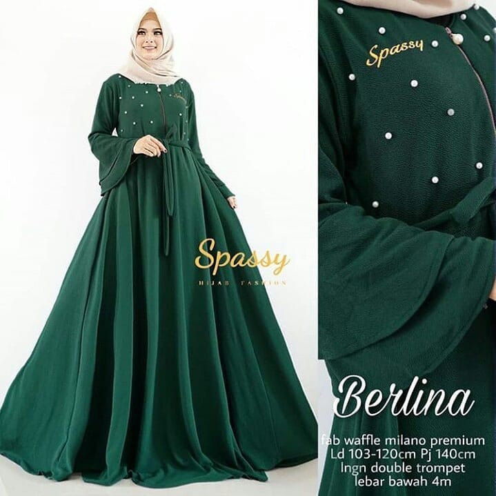 BERLINA DRESS Bahan Moscrepe Aplikasi Mutiara Baju Hijab Panjang Simple Gaun Kerja Muslimah