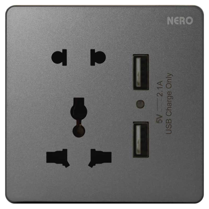 CASA X291-Grey Stop Kontak Universal + Double port USB NERO