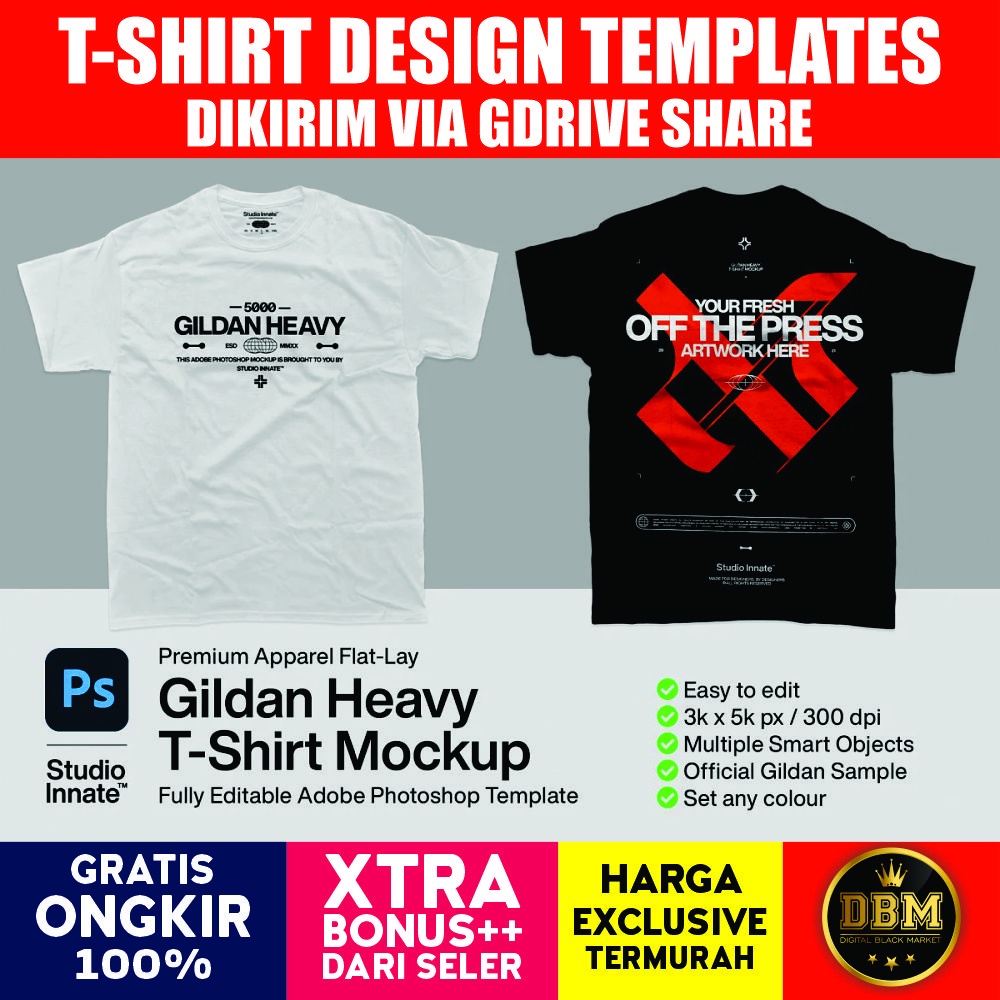 5000 Gildan Heavy T-Shirt Mockup - Photoshop