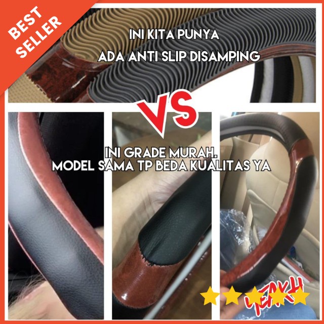 Sarung Stir Mobil Motif kayu Premium Sarung Kulit Setir Mobil Cover Stir Anti Slip (design gambar)