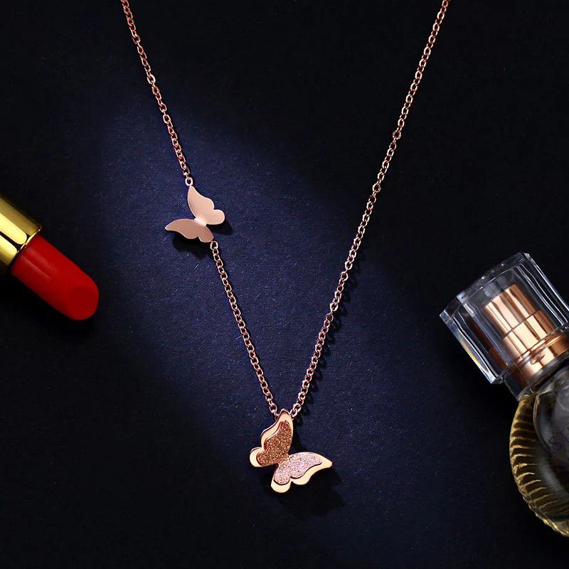 Kalung Titanium Butterfly (Rose Gold&amp;Silver)