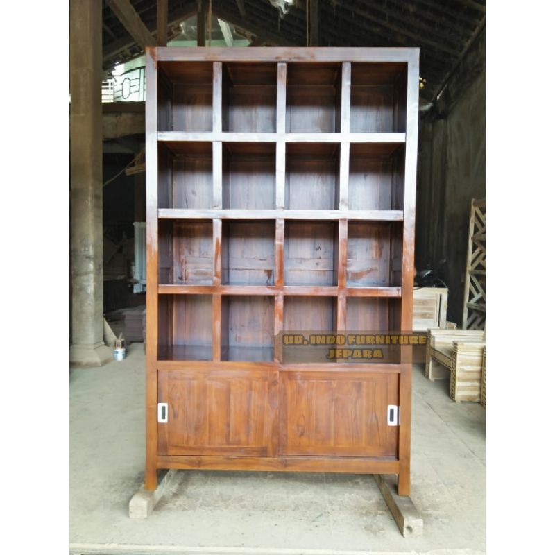 rak buku rak bunga minimalis murah bahan kayu jati jepara