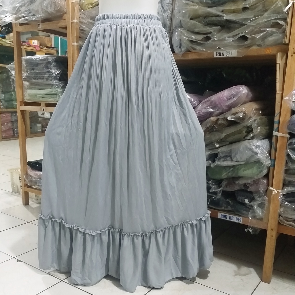 Rok panjang Plisket Lidi Cabang Rok muslim/Mayung/Payung Longgar/jumbo Bawahan Terbaru Termurah Terlaris-Abu silver