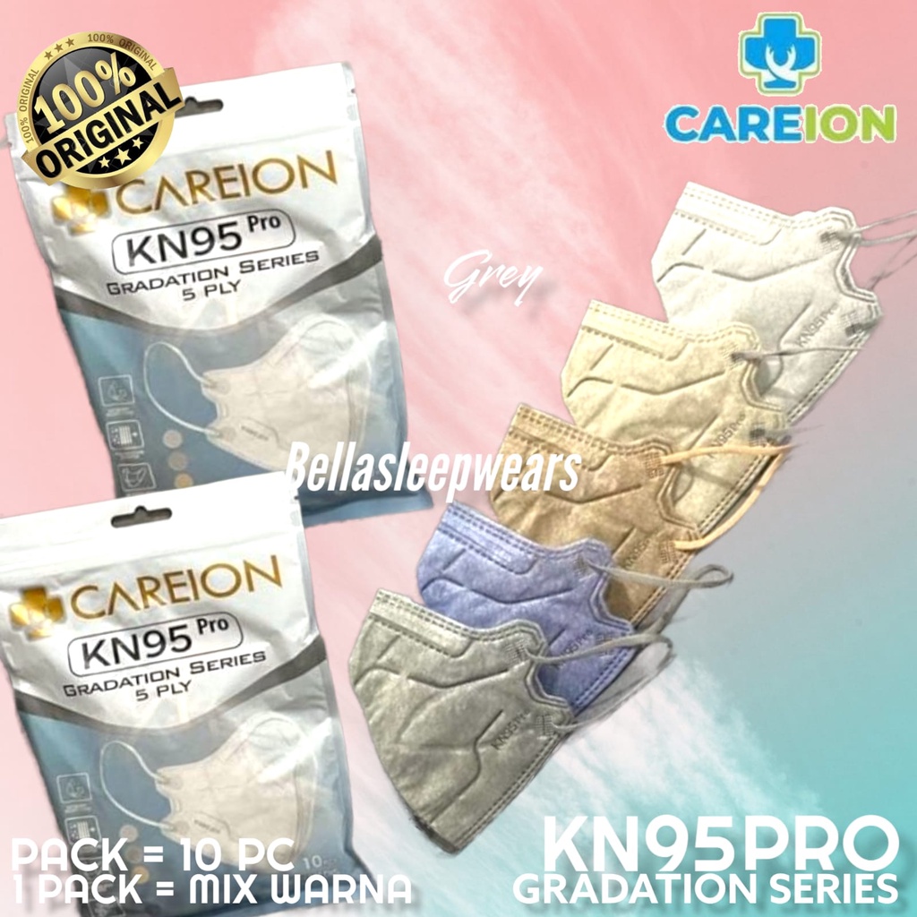 KN95 PRO CAREION GRADATION SHRIMPINK MIX ISI 10 - MASKER 5PLY KN95 PRO CAREION ORIGINAL MATCHA GREY