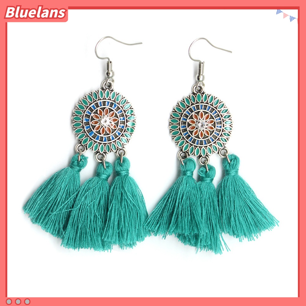 Anting Kait Gantung Panjang Desain Bunga Matahari Rumbai Gaya Boho Untuk Wanita