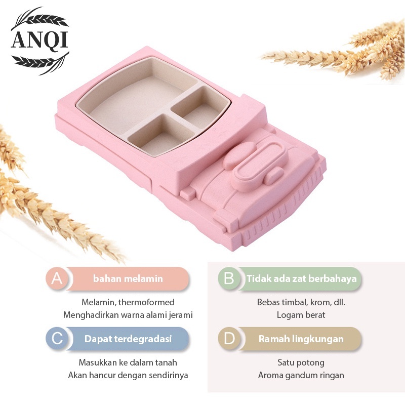 ANQI 1888 6Pcs Piring Serat Gandum/ Piring Makan Anak Mangkok Free Sumpit VS-70