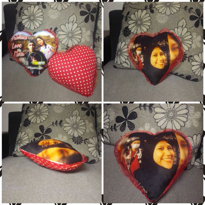 bantal love ukir nama dan foto buat asesoris boneka