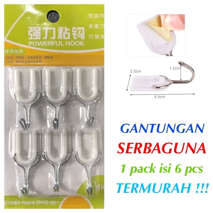 Gantungan Serbaguna Super Kuat isi 6pc Gantungan Baju Hook Kail Hanger