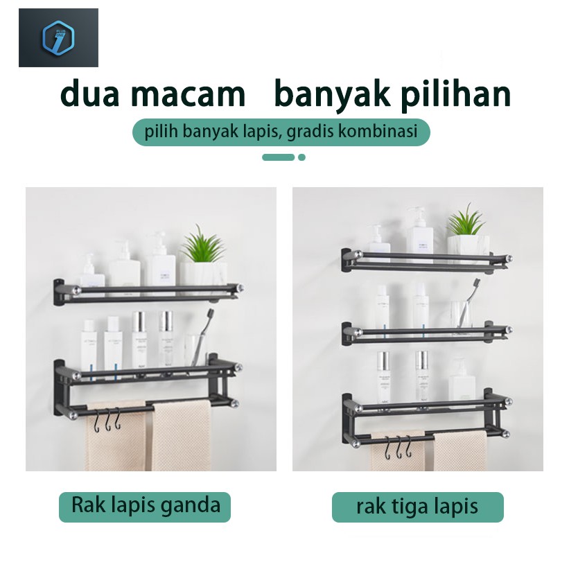 Plus one Rak  Kamar Mandi Stainless Steel Hitam  Rak  Handuk  