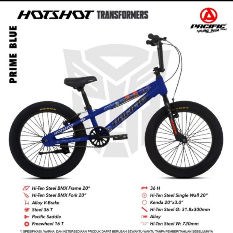 sepeda BMX pacific hotshot seri transformer 20 inci tanpa rotor