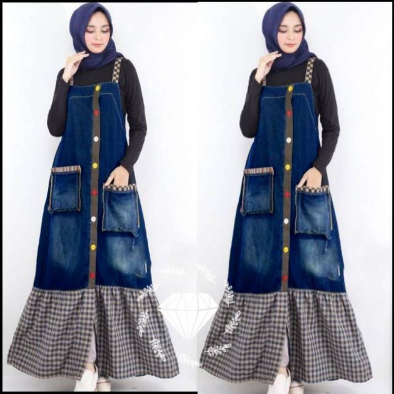 Gamis Long Dress Maxi Bahan Jeans Levis Model Terbaru Murah Diskon Kualitas Premium Bagus