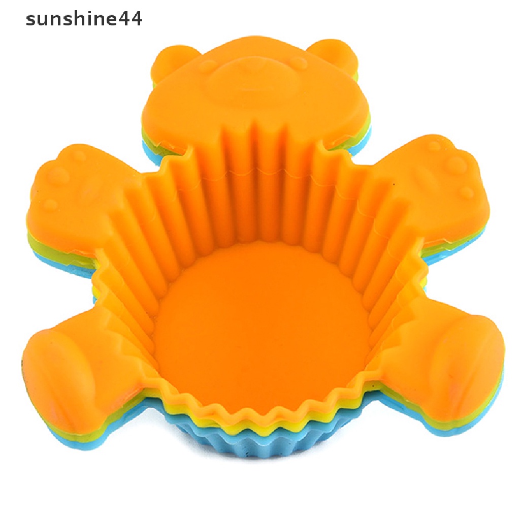 Sunshine 1pc Cetakan Kue / Cupcake Mini DIY Bentuk Beruang Kartun Bahan Silikon