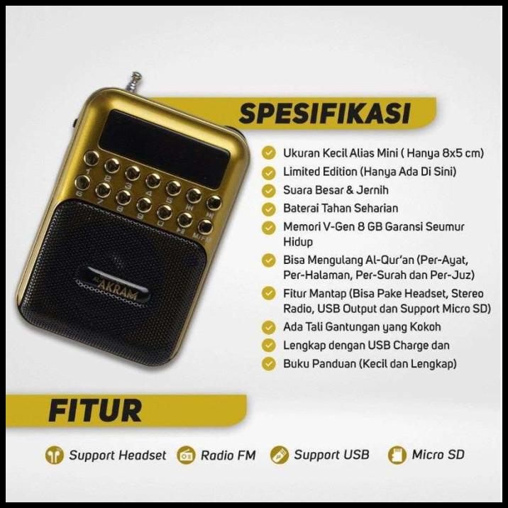 Speaker Alquran Al Akram Mini Murottal Bluetooth Original Bergaransi