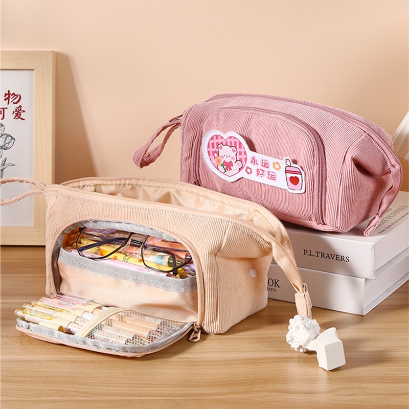 

Solid simplicity Large capacity pencil bag Cute student High capacity pencil cases corduroy kawaii S