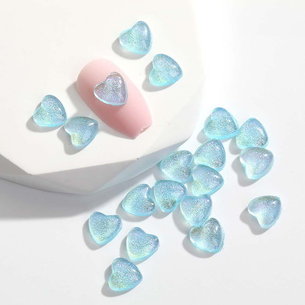 Mxbeauty Jantung Kuku Berlian Buatan DIY Glitter Warna Manicure Resin Persegi Panjang Kuku Bor Flatback 3D Nail Charms