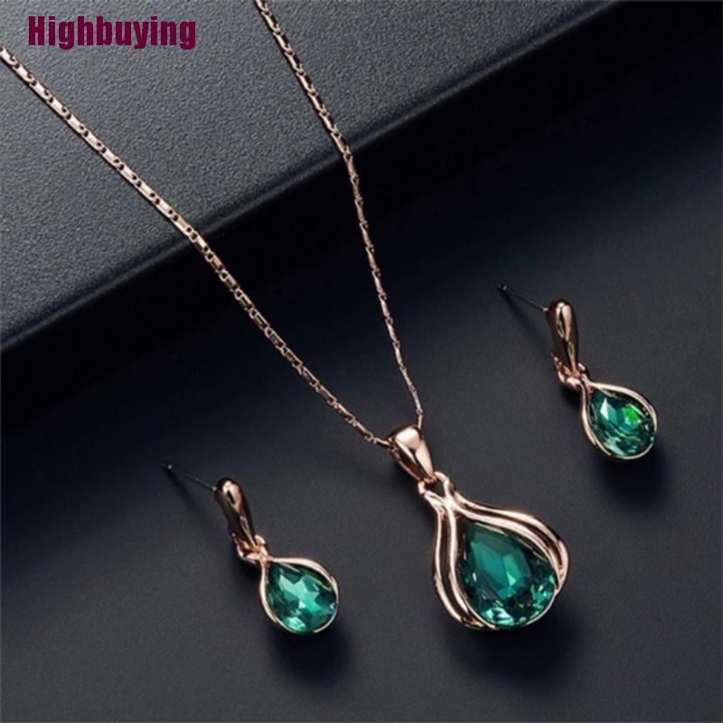 Hbid 3pcs / set Kalung + Anting Gantung Manik-Manik Kristal Untuk Pernikahan