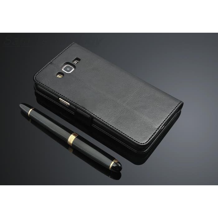 LEATHER FLIP COVER WALLET For Samsung J7 2015 / J7 Core 2017 Casing Dompet Kulit With Magnetic Lock