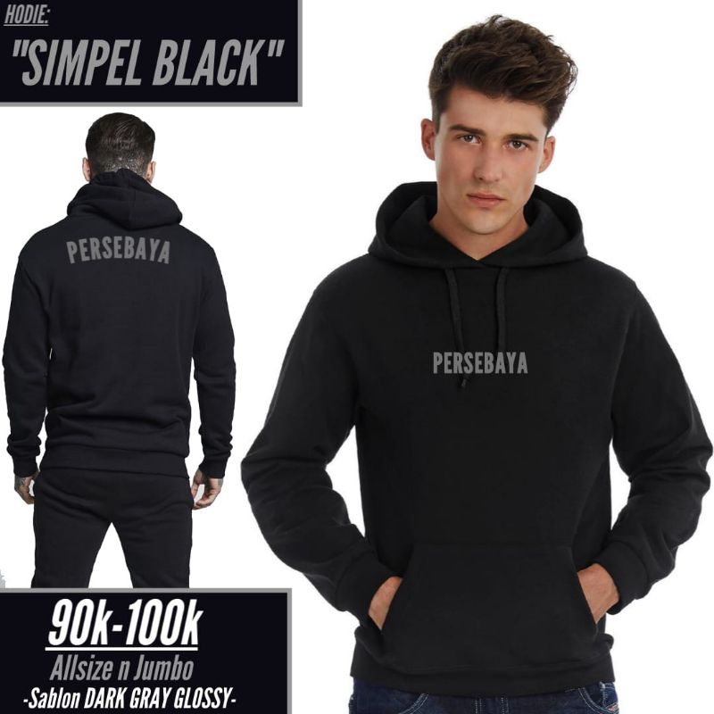 (BONEK) JAKET HOODIE SIMPLE BLACK GLOSSY PERSEBAYA TERMURAH-JAKET HOODIE PERSEBAYA