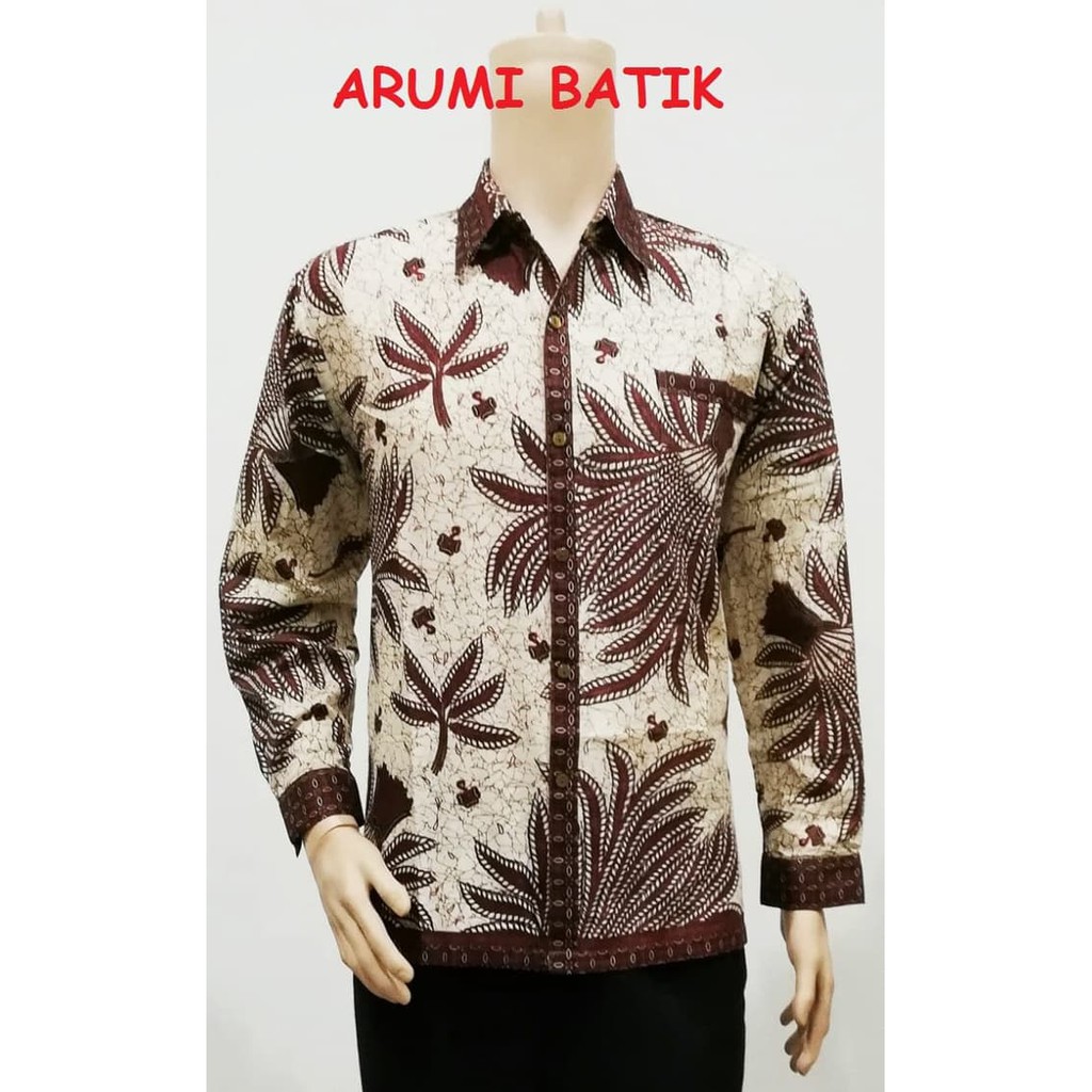 Kemeja Hem Baju Seragam Pria Batik Lengan Panjang 2296 Krem BIG SIZE