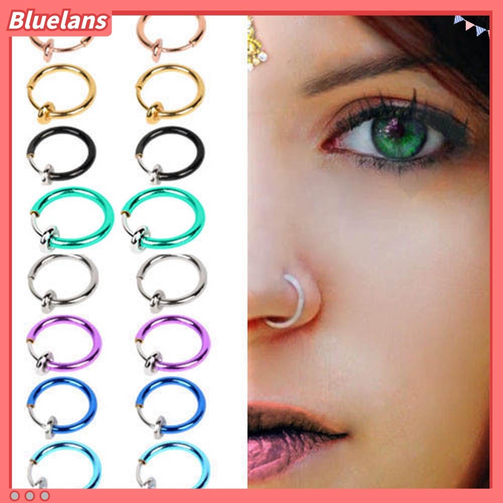 Bluelans 2 Pcs Fake Clip on Spring Nose Septum Ring Earring Non Piercing Unisex Jewelry