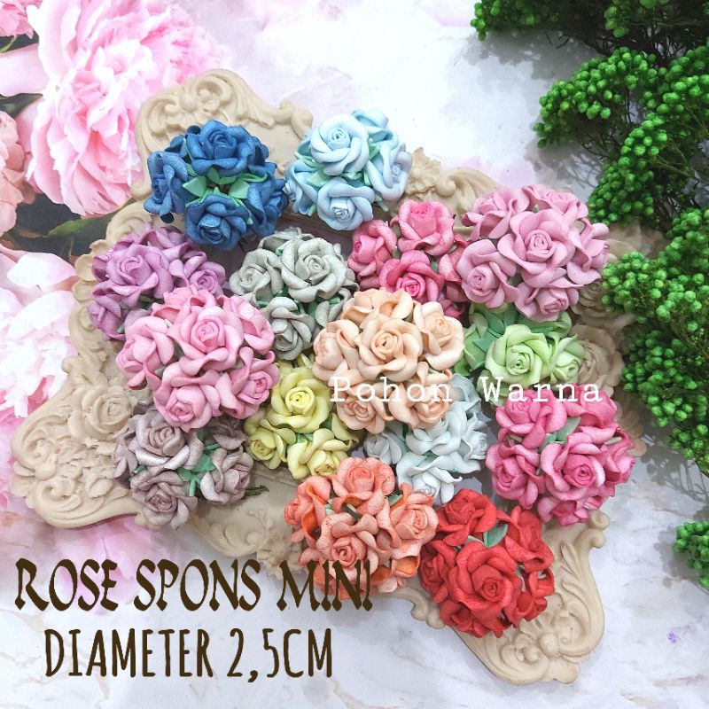 (6PC) BUNGA MAWAR SPONS MINI | BUNGA SPONS BAHAN MAHAR SCRAPBOOK VINTAGE