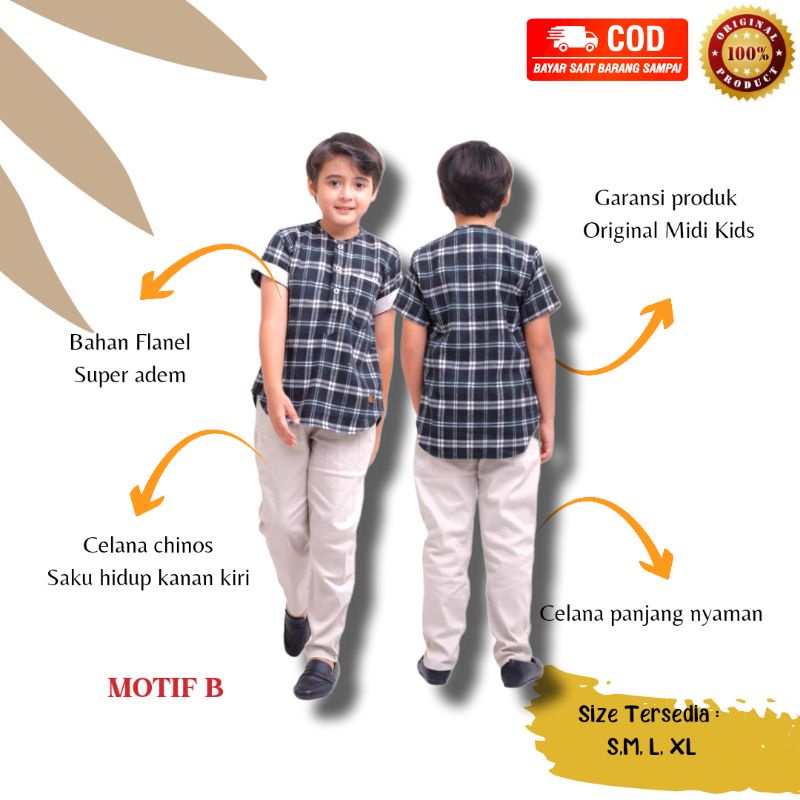 Setelan Koko anak laki-laki keren bahan flanel dan chinos