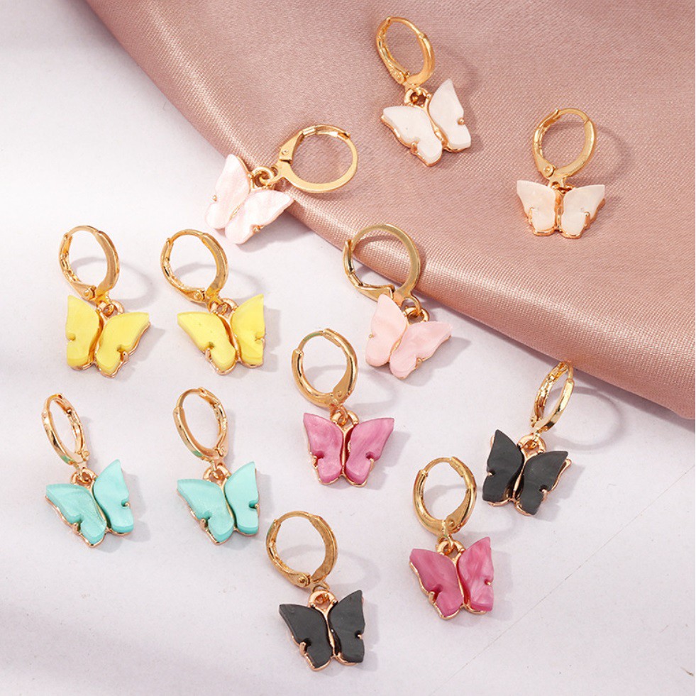 Kalung Liontin Anting KUPU-KUPU WARNA Gaya Korea Fashion Wanita Butterfly Rantai Titanium Alloy