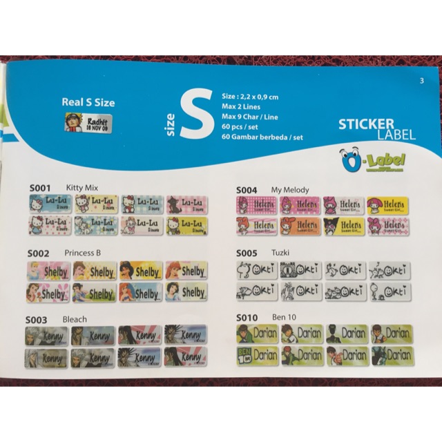Sticker nama anak hello kitty,my melody,princess, ben 10, thomas