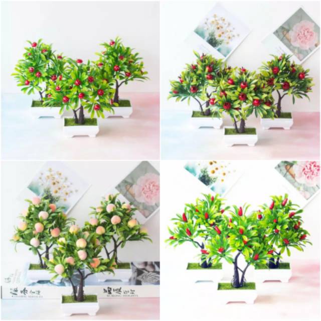 BUNGA PLASTIK TANAMAN BUAH -SAYUR + POT BUNGA DECORATION CHILI ORANGE PEACH ARTIFICIAL-4