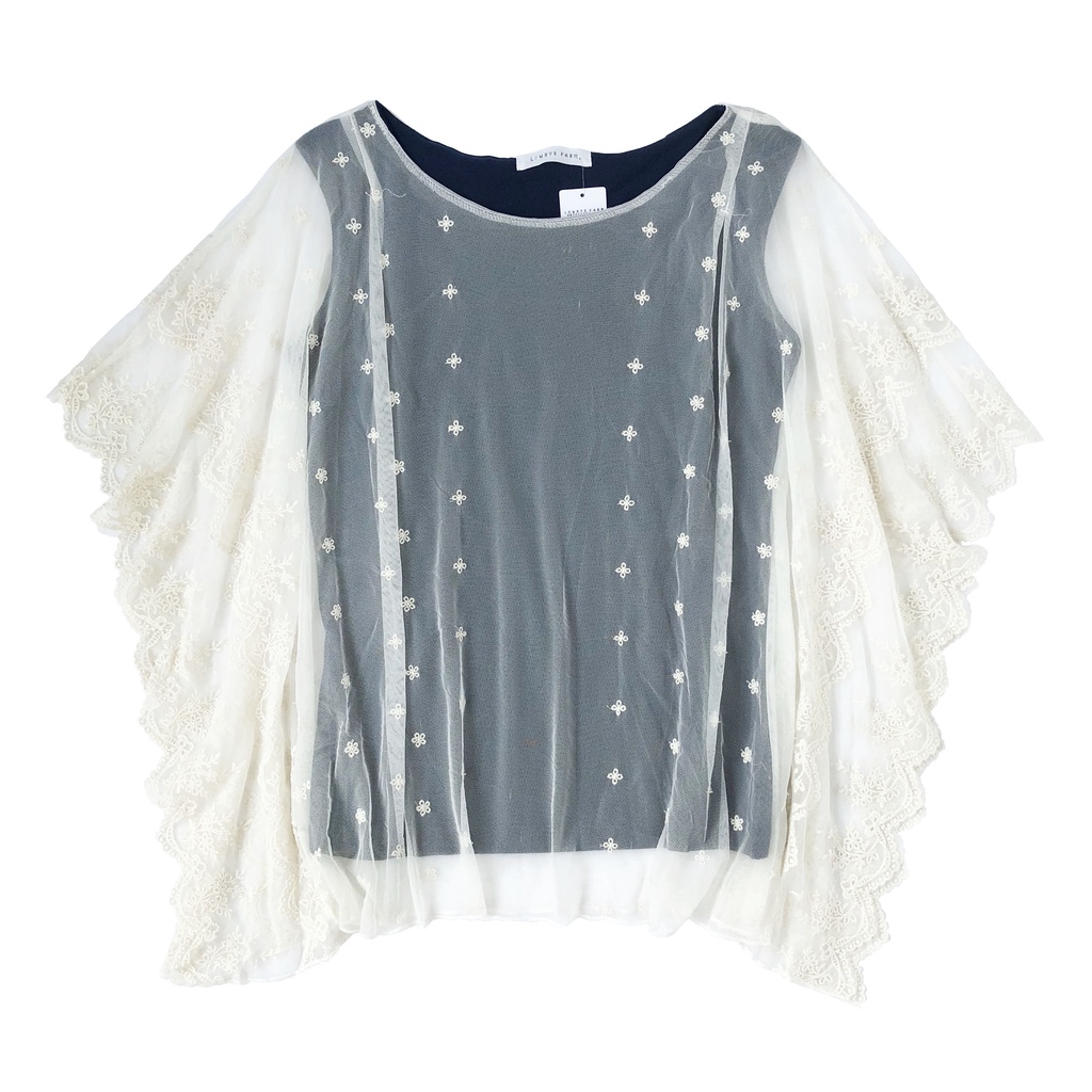 BLUS PONCHO KELELAWAR BRUKAT LACE RENDA PUTIH LOWRY'S FARM JAPAN IMPORT