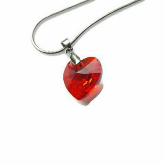 Kalung Kristal Love Swarovski Original Light Siam Rantai Titanium