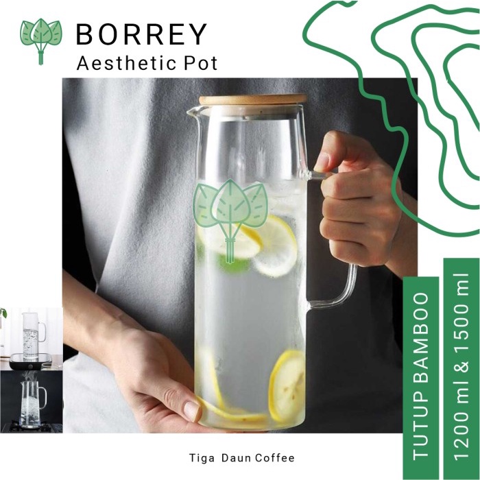 Teko Kaca Borrosilicate Pot Minimalis Teko estetik Bamboo Glass