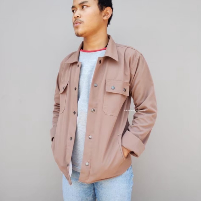 Jaket pria IKC 002 distro cbr six Bandung hoodie dua sisi bolak balik keren grosir pakaian pria H0D7-TRUCKER MOCCA