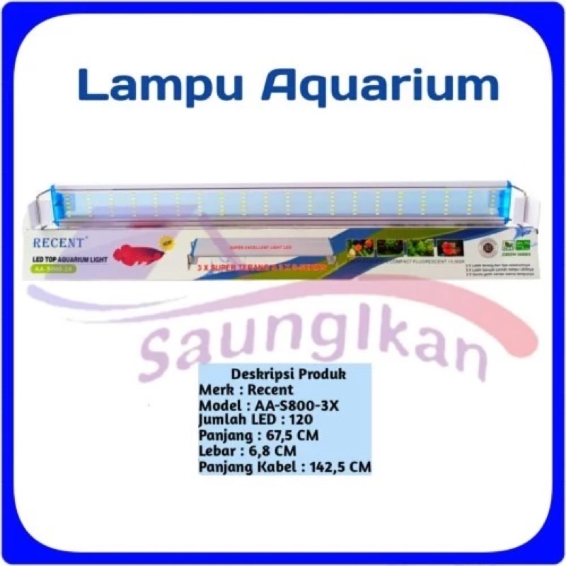 Lampu LED 6 Baris RECENT AA S 800 3 mode cahaya RGBW Aquarium Aquascape AA S800