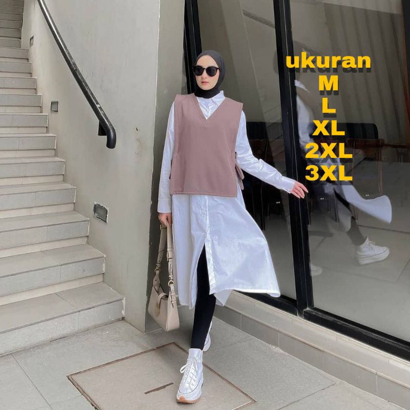 Set Tunik Muslimah Kekinian - Kasandra Set 2in1 ( Tunik + Rompi )