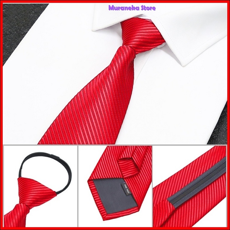 Dasi Pria Instan Resleting Garis Salur Instant Langsung Siap Pakai Jadi Otomatis Hitam Zipper Formal Merah Warna Biru SIlver tie Necktie Praktis Velcro Remaja Polos Wisuda Seragam Kerja Kantor Pengantin Set Resmi Mewah Simpel Slim Wedding Premium Inch cm