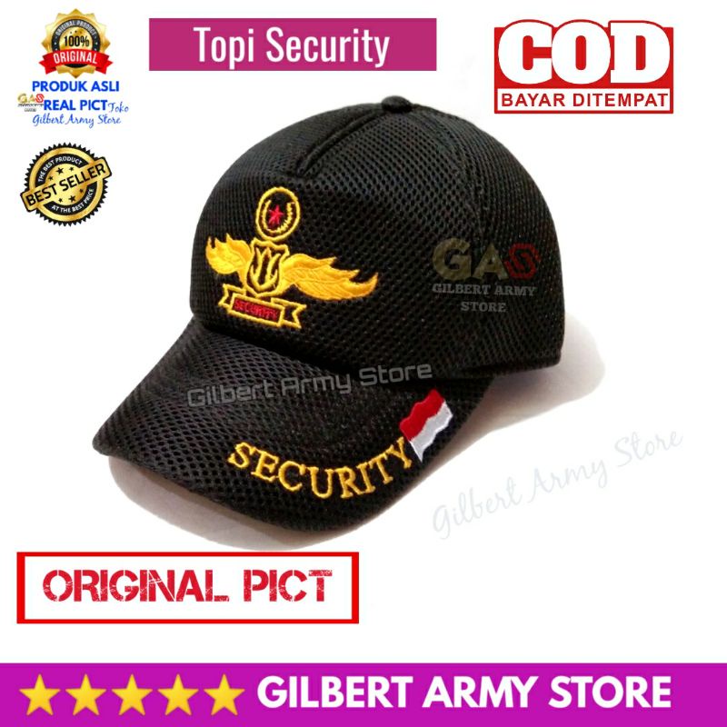 GILBERT ARMY Store Topi Security Satpam Jaring Biru Hitam Kualitas Premium Keren Logo Bordir