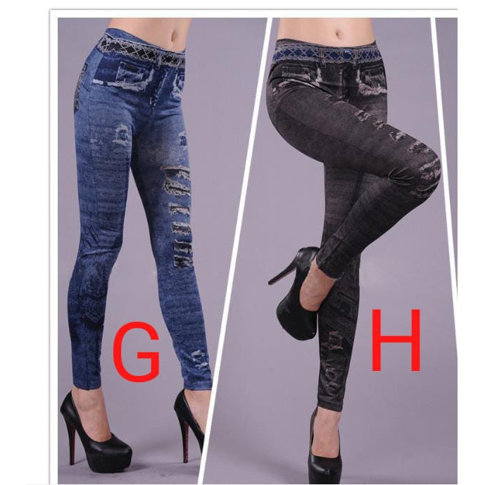 Celana Legging Jeans Ripped Sobek Elastis