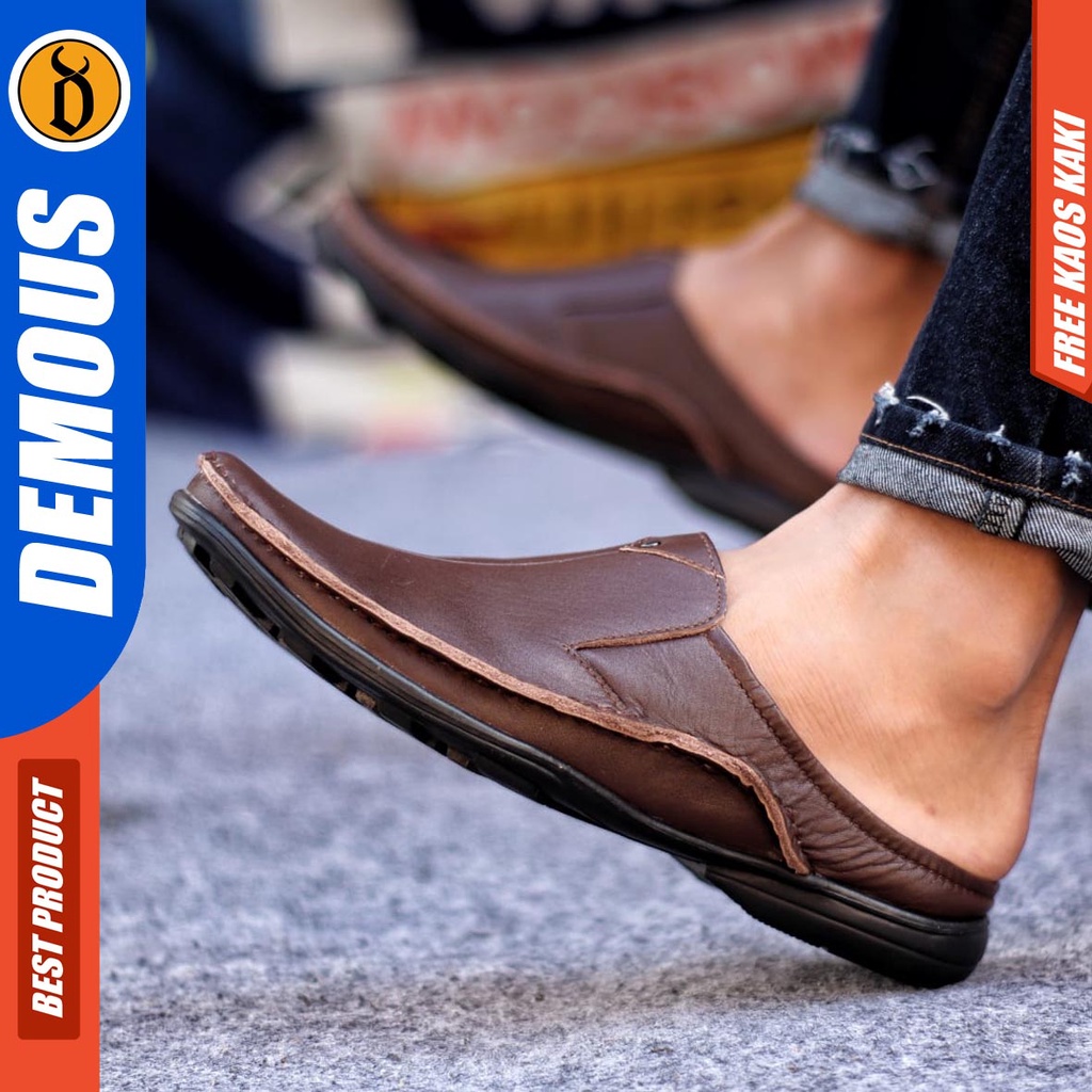 DEMOUS BUSTONG Sepatu Sandal Pria Kulit Asli Tutong