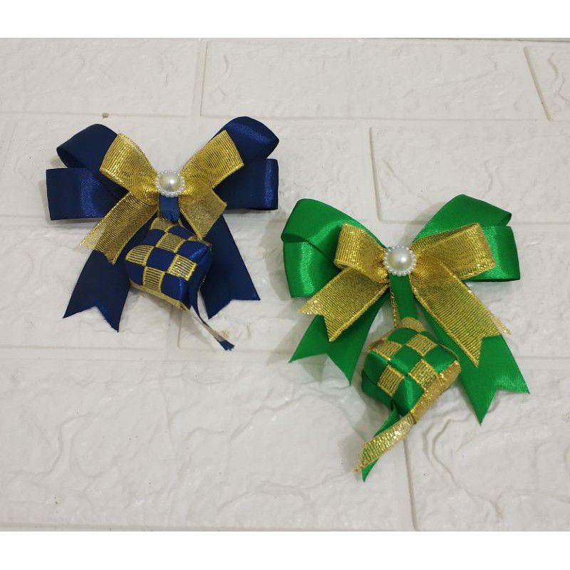 

pita lebaran hiasan ketupat / pita hiasan idul fitri double ribbon tumpuk pita glitter emas