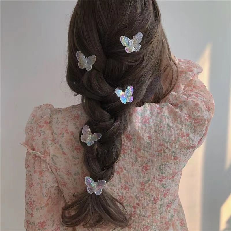 5pcs / Set Jepit Rambut Model Butterfly Warna Pink Transparan Untuk Anak Perempuan